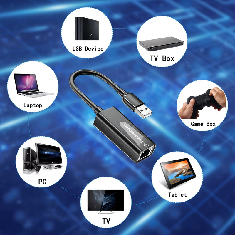 USB Ethernet Adapter, USB 2.0 to 10/100 Ethernet LAN Network Wired Adapter for MacBook, Surface Pro, Notebook PC, Compatible with Windows7/8/10, Mac OS, Android, Chrome OS, Linux (TCC-S20A)