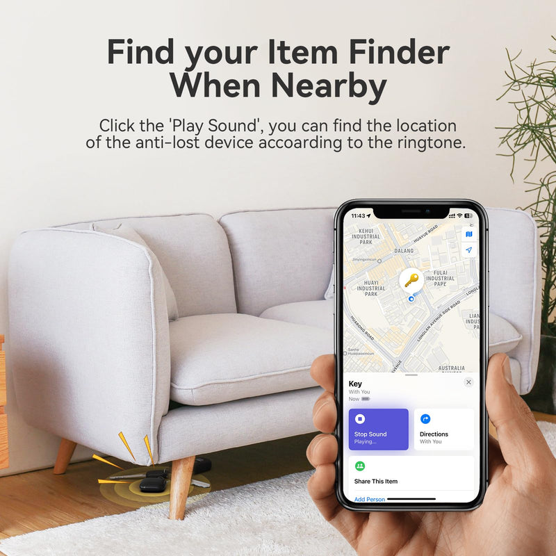 Key Finder, Wallet Tracker Works with Apple Find My (iOS only), Replaceable Battery, Water-Resistant, Bluetooth Item Finder for Bags, Luggage, Pets & Backpack, 1 Pack Black