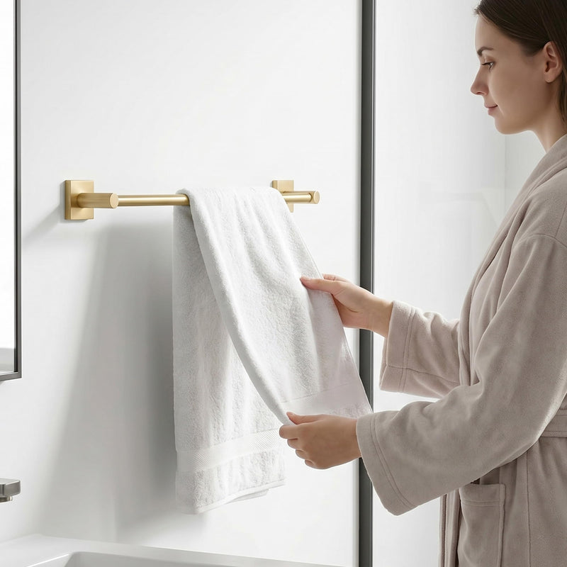24-Inch Wall Mounted Towel Racks for Bathroom – Space Saver 4-Piece Durable Stainless Steel Bathroom Hardware Set with Towel Bar, Towel Ring, Toilet Paper Holder & Hook, Gold Golden Square