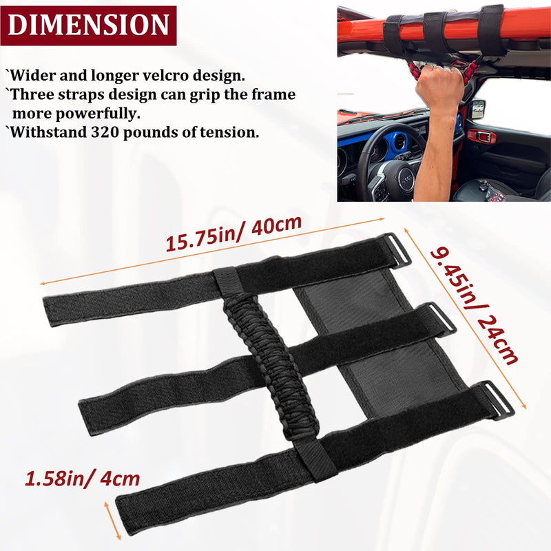 for Jeep Wrangler Accessories Roll Bar Grab Grip Handle Trim for Jeep Wrangler YJ TJ JK JKU JL JLU 1955-2023 Gladiator JT UTV & ATV Door Assist Woven Holder (Black, 2PCS) Standard* 2 Black