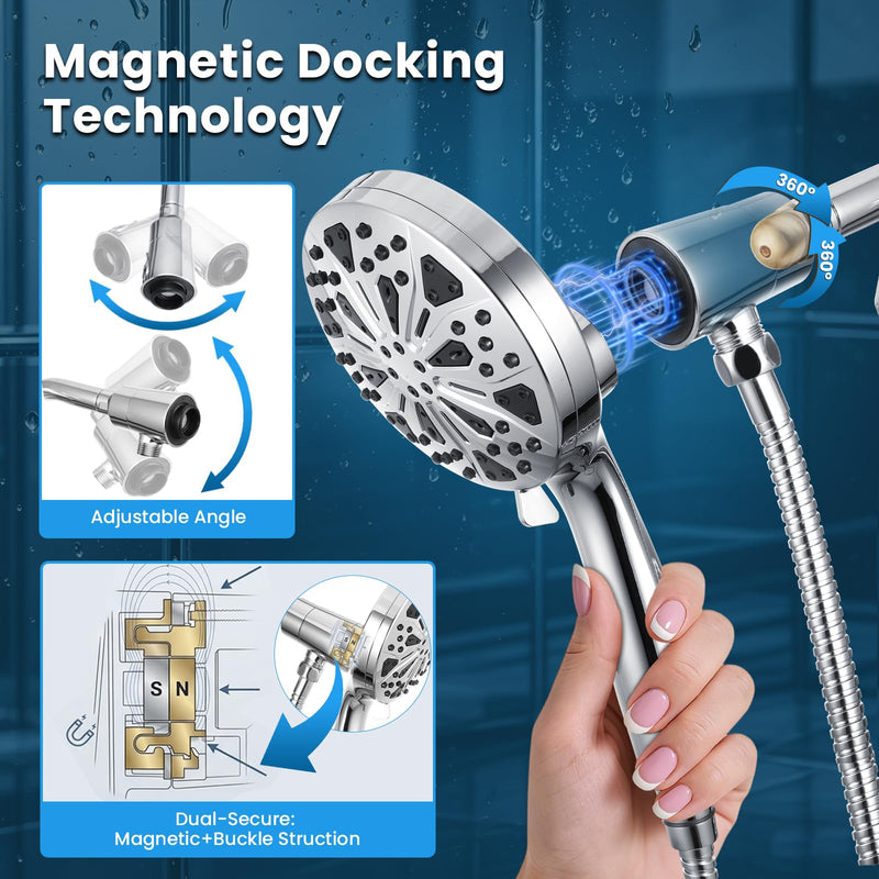 High Pressure Magnetic Shower Head with handheld - Filtered, 10 Spray Modes, 5" Large Face, Power Wash for Bathroom Cleaning, Handheld Showerhead with Extra Long 72" Hose [2026 Upgraded]