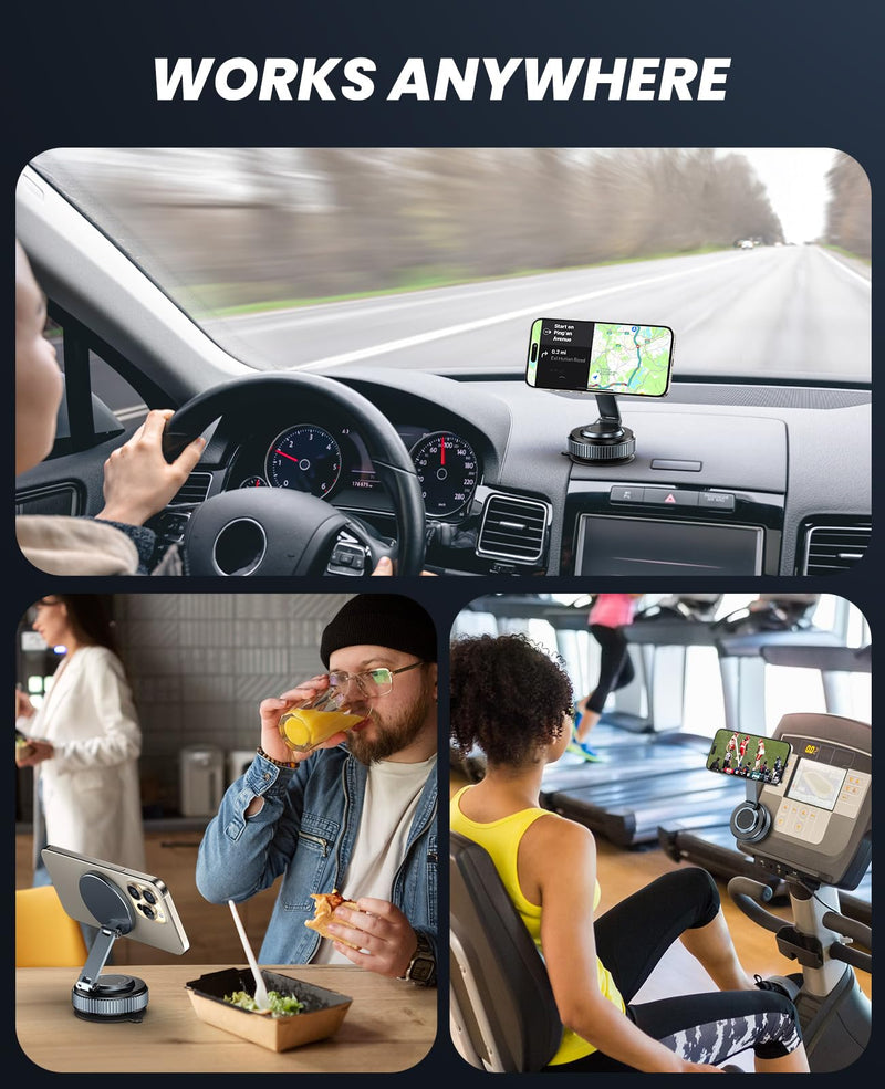 Car Phone Holder, 360°Adjustable Magnetic Phone Holder for Car, Foldable Suction Cup Phone Mount, Phone Holders for Your Car for iPhone 17/16/15/14/13/12 Series (Carbon Fiber)