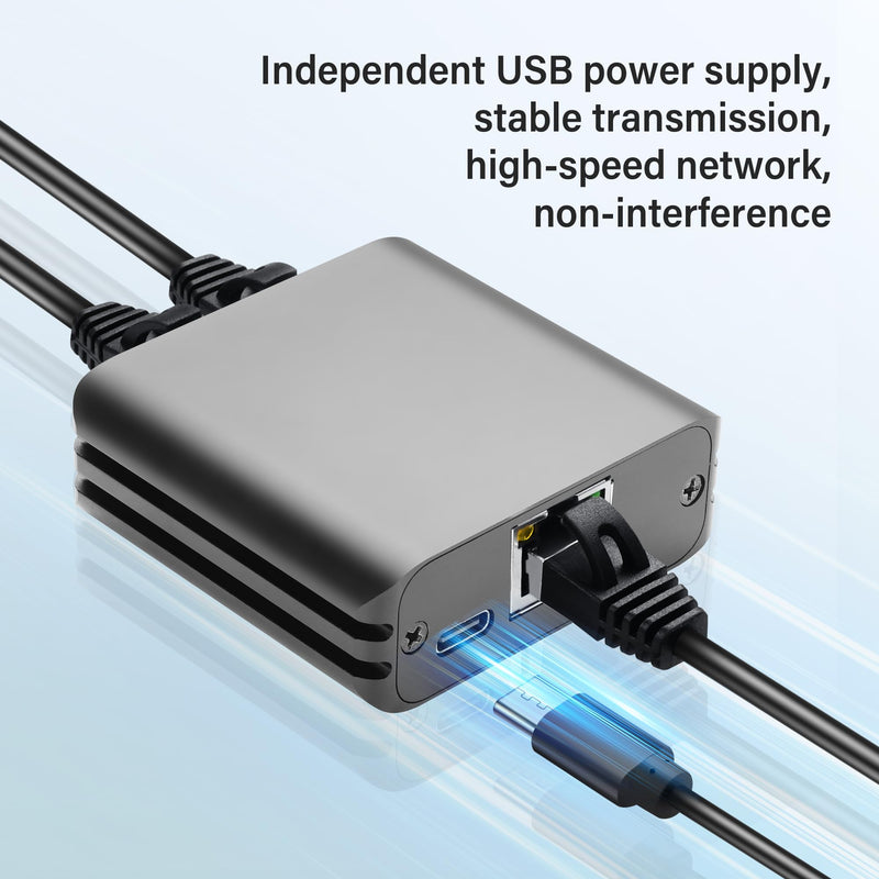 GINTOOYUN RJ45 Ethernet Splitter 1 to 2 Out 1000Mbps High Speed Gigabit Switch Network Splitter Internet Distributor with USB Power Cable for Cat5/5e/6/7/8 Cables (2 Computers at The Same Time)