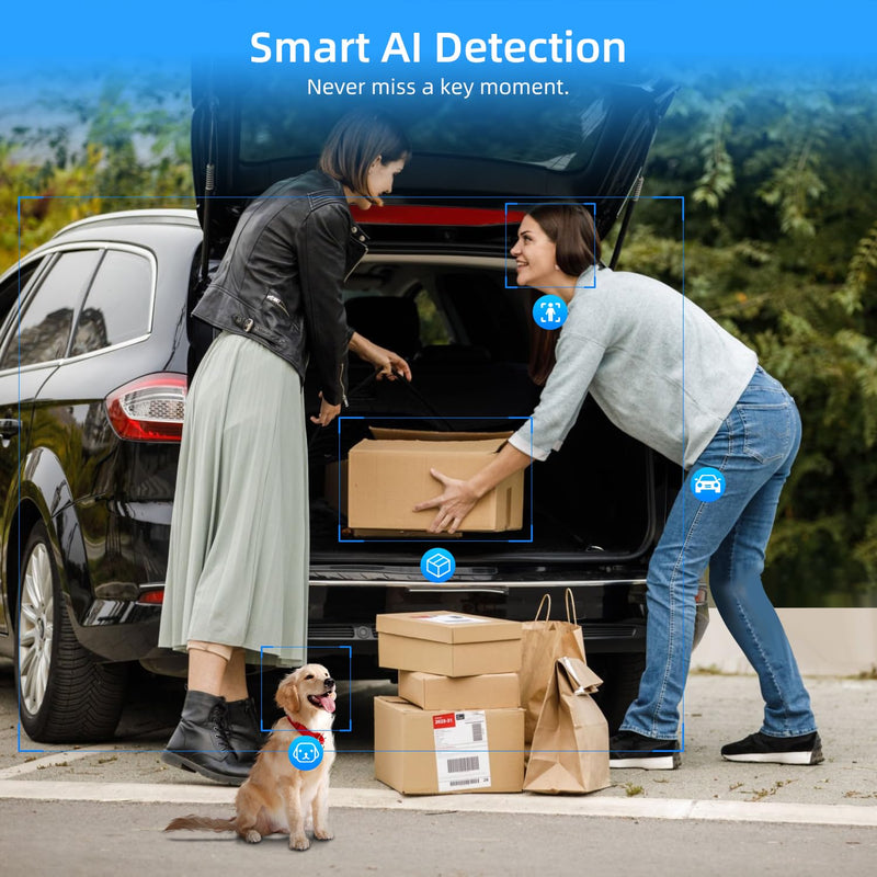 2K Solar Camera Outdoor Wireless, 5/2.4Ghz WiFi Cameras for Home Security, AI Motion Detection, Color Night Vision, Two-Way Audio, Waterproof, Work with Alexa/Google Home, No Monthly Fee(2 Camera) 2-Cam (built-in solar panel