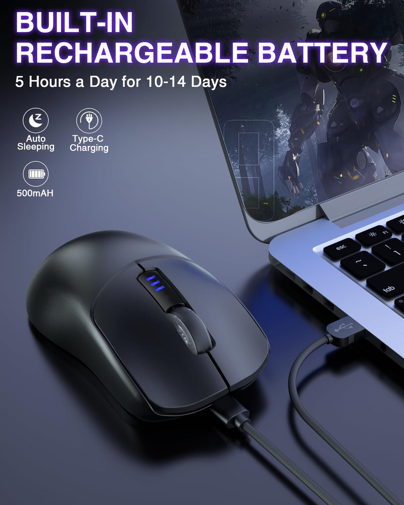 AULA SC580 Wireless Gaming Mouse, Tri-Mode 2.4G/BT5.0/USB-C Gaming Mouse, 10000 DPI Rechargeable Wireless Mouse with 6 Programmable Buttons, Ergonomic Computer Mouse for Laptop/PC/Mac/Tablet Black