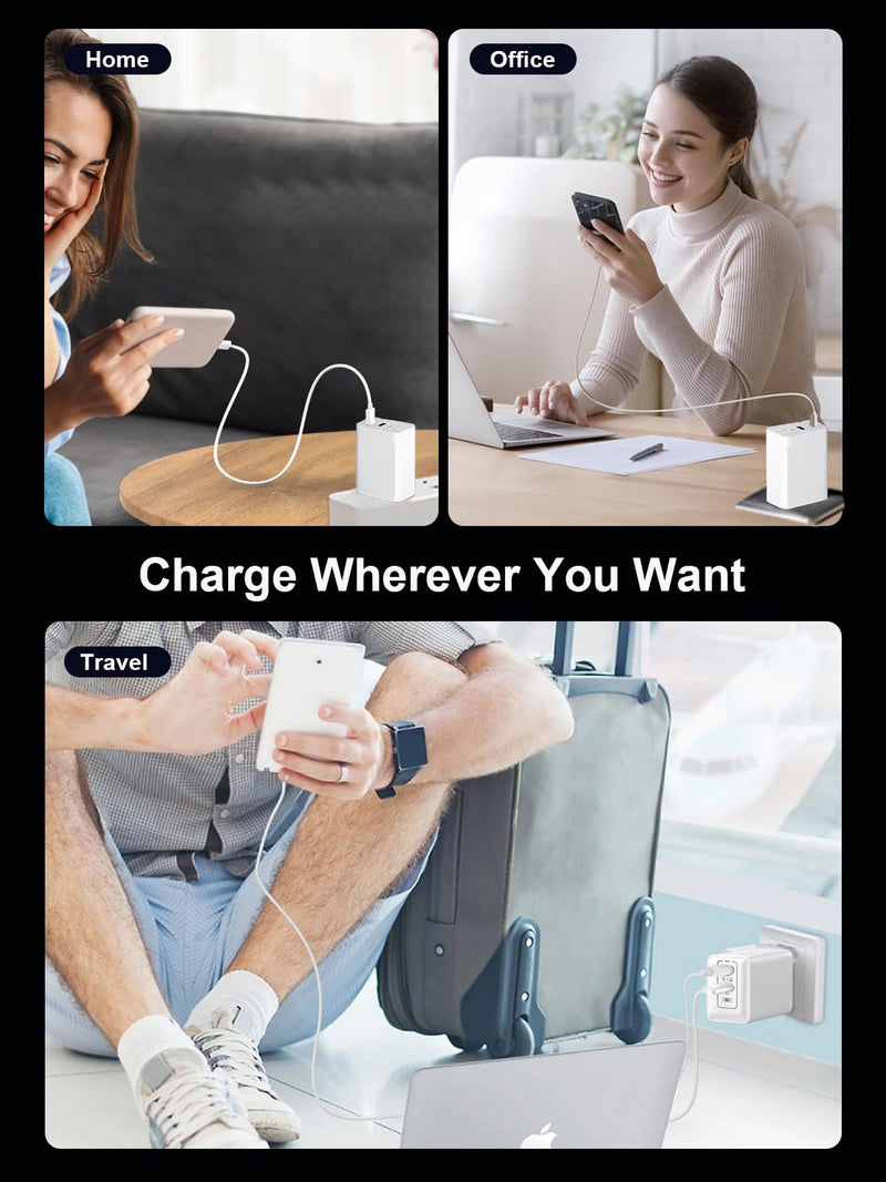65W USB C Charger Block, GaN USB C Wall Charger, 2-Port Type C Compact Foldable Fast Charging Adapter for MacBook Pro/Air, iPhone 8-16, iPad Pro/Air, Apple Watch, Galaxy S20-24, etc