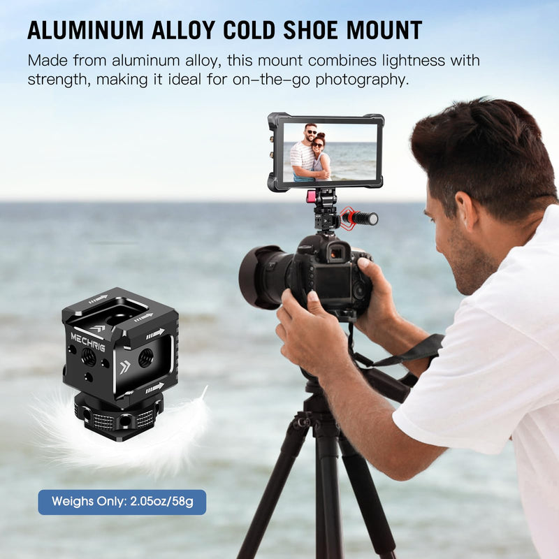 Triple Cold Shoe Mount with 1/4" Thread, Aluminum Camera Hot Shoe Extension Bracket with 3 Port Cold Shoe Mounts for LED Video Light Monitor Microphone Camera Cage (62011)