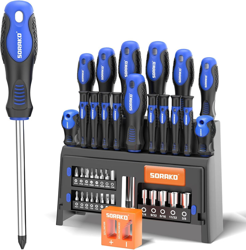 SORAKO 40-Piece Screwdriver Set, Multi-Purpose Magnetic Screwdriver Set with Case, Magnetic Screwdriver Set with Go-Thru Steel Blades | High Torque, Plastic Racking