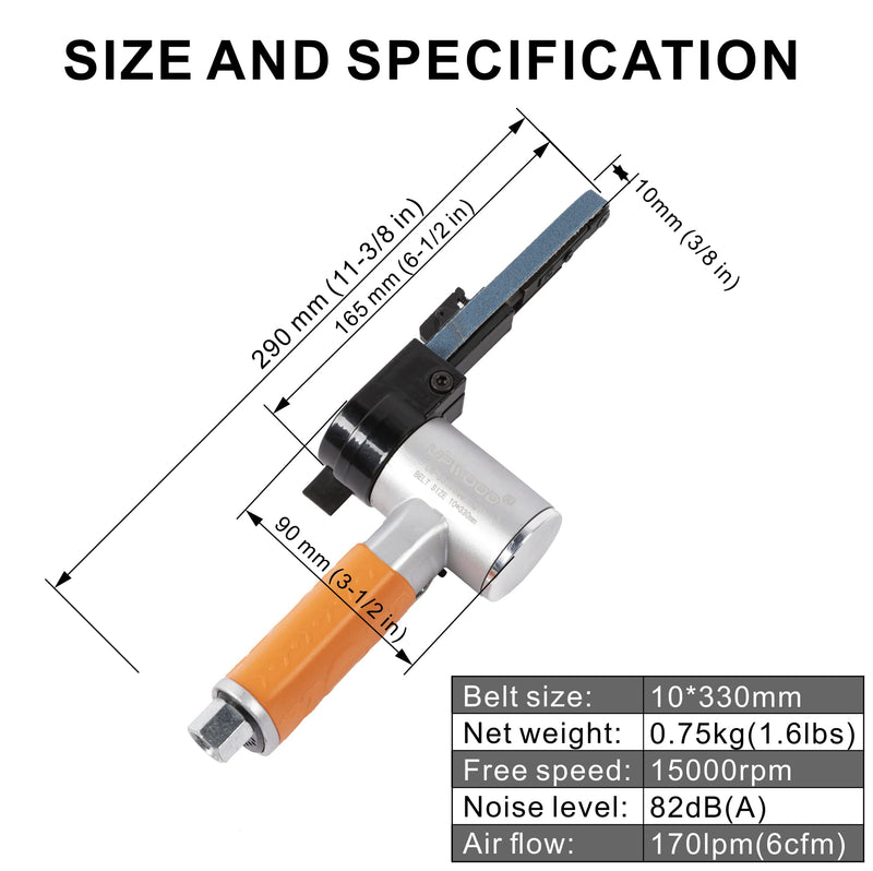 Air Belt Sander 3/8" x 13" Belt Size Pneumatic Tool with 12pc Belts (#40, #60, #80 & #120), Good for Deburring, Sanding and Finishing (3/8" x 13" Sander) 3/8 x 13" Belt Sander