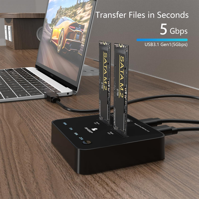 ISHEEP M.2 SATA SSD Docking Station, USB 3.1 (5Gbps) Offline Cloner & Duplicator, One-Button Backup, Tool-Free Plug and Play Vertical Design for Fast Data Transfer and Drive Upgrades