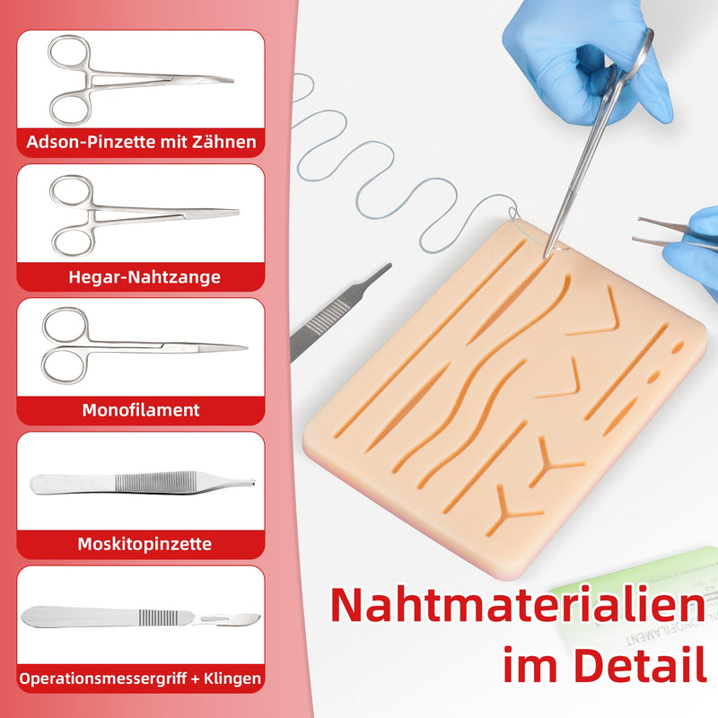 Surgical Suture Kit with Silicone Plate and Tools | Suturing practice set for teaching purposes, simulation model for practical suturing exercises, suitable for medical students and nursing students