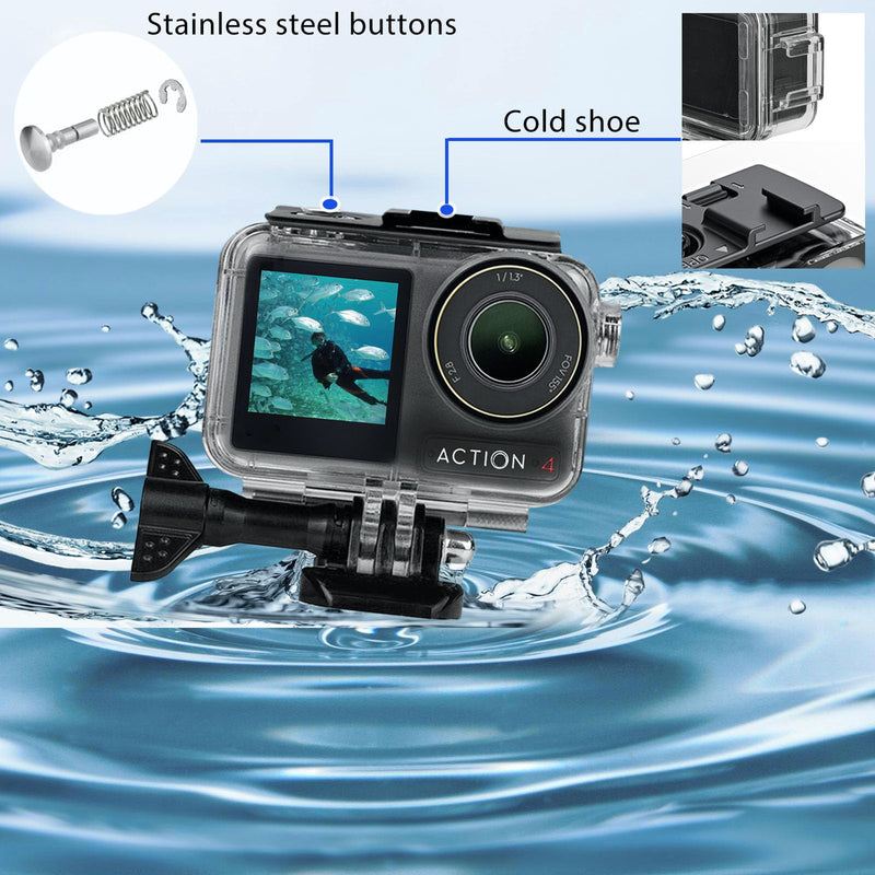 PCTC 45M(148ft) Waterproof Case for DJI Osmo Action4, Accessories for DJI Osmo Action3/4 Waterproof Case,Protective Underwater Dive Housing Shell with Bracket Accessories