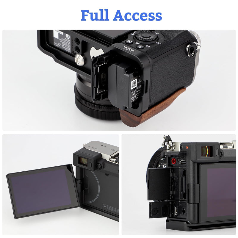 Leftfoto A7CR/A7C II Handgrip L-Shape Bracket with Wooden Grip for Sony A7CR/A7C2 Camera,with Built-in Bottom Arca Quick Release Plate,Ergonomic Retro - Styled Side Handle for Enhanced Grip