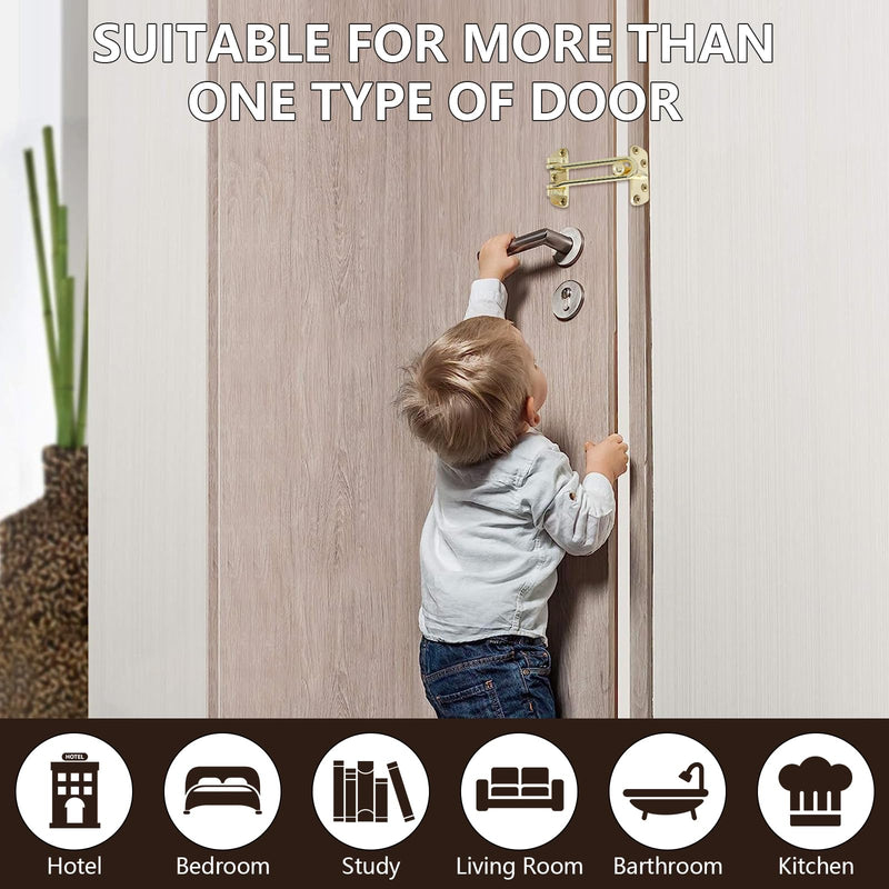 WellMade Swing Bar Door Lock Latch,Door Security Latch for Kids Safety and Home Security, Reinforcement Door Latch Guard Clasp（Bright Brass，4 Pack) 4 Pack Bright Brass