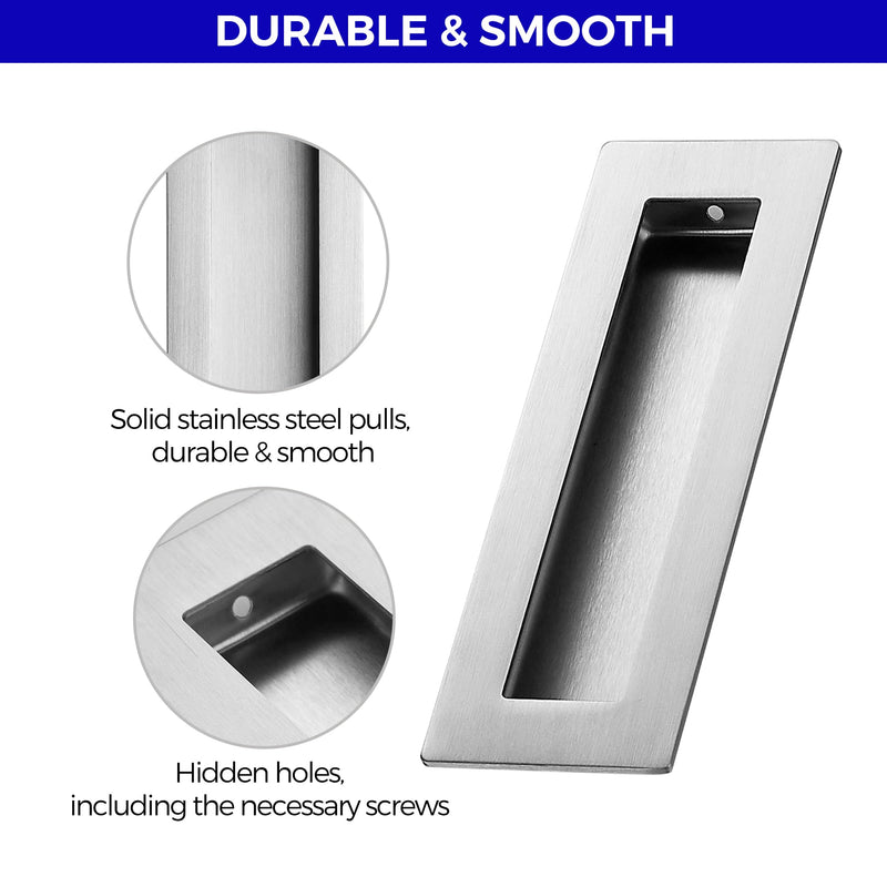 JOY DECOR 6 Pack Pocket Door Handles, 5.9" Rectangular Recessed Pulls for Sliding Closet and Barn Doors, Brushed Nickel Flush Finger Pulls 5.9 inches Brushed Nickel Rectangular