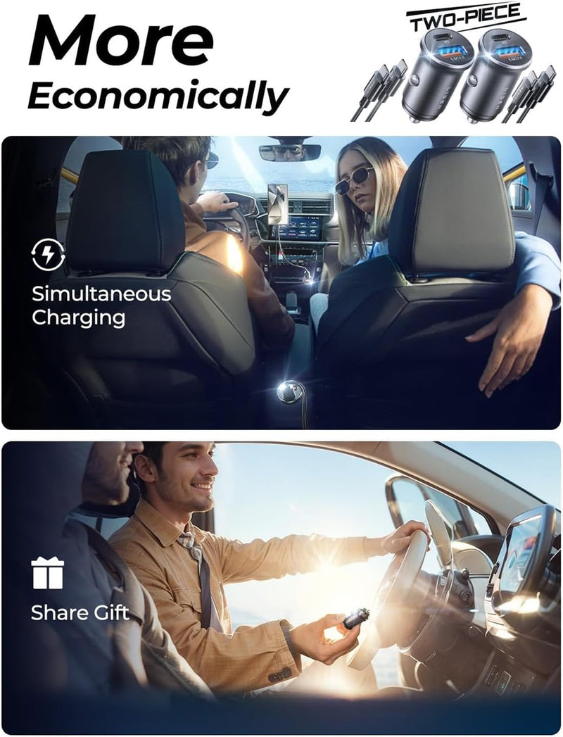 Super Fast Car Charger USB C,2 Pack LISEN 54W Car Charger USB C Fast Charge[Mini&Metal]Super Fast Type C Car Charger Fast Charging [PD+QC3.0]Fast Charger Car Adapter for iPhone 15 Pro Max Plus,Samsung