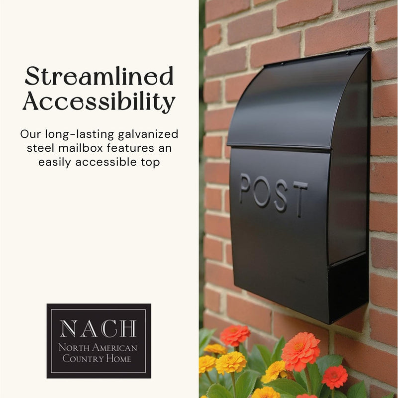 NACH Mailboxes for Outside Wall Mount, 15 x 10 x 4 inches, Black Wall Mounted Mailbox and Newspaper Holder, Waterproof Mailbox for Door - The Milano Mailbox Post - Black