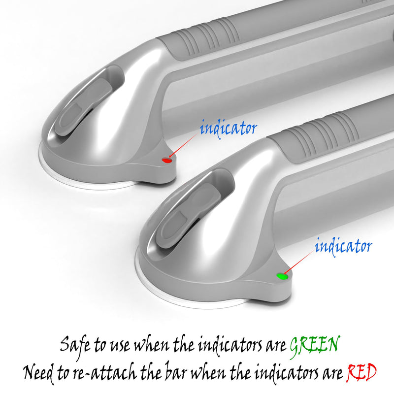 17“ Suction Shower Grab Bar with Indicators, Tool-Free Installation, Steady Handle for Balance Assist for Bathtub, Toilet, Bathroom, Dual Tone, Silver/Gray 2-Pack 17in, Pack of 2 Gray