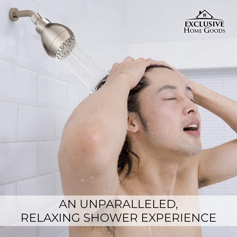 High Pressure Shower Head - Brushed Nickel - Powerful Deluxe Bathroom Showerhead with Strong Spray Stream and Small Silicone Nozzles - Universal Fit Works with High and Low Water Flow Showers-2.5 GPM 2.5 GPM Brush Nickel