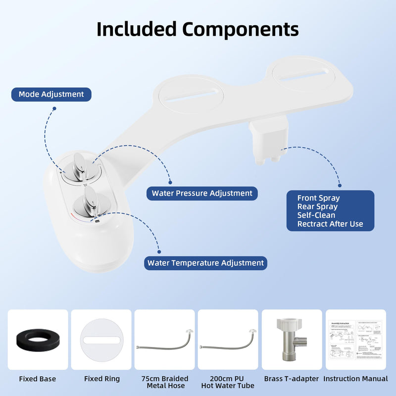 Ultra-Slim 3-in-1 Bidet Attachment for Toilet, Adjustable Warm/Cold Water & Pressure, Self-Cleaning Dual Nozzles for Posterior & Feminine Wash, Easy Install (White） Chrome, Cold & Warm