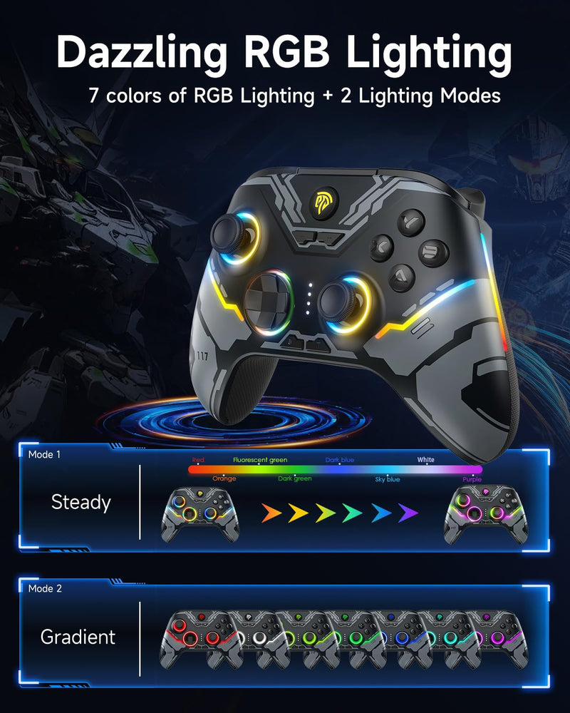 EasySMX X15 PC Controller - Enhanced Wireless Bluetooth Controller with Hall Joysticks/Hall Triggers/RGB Lighting - No Stick Drift, No Dead Zone - Work for Windows PC, Android, Steam and Switch black