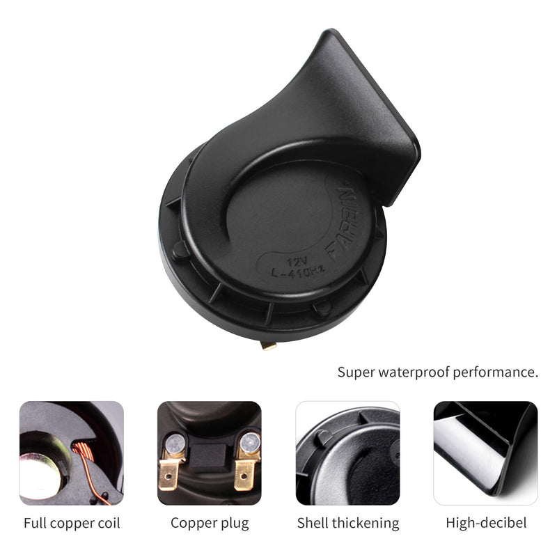FARBIN Compact Horn 12V Car Horn Loud Low-Tone 410HZ Waterproof Auto Horn Electric Snail Horn Universal for Any 12V Vehicles (Single low pitched snail horn, 12v) Single low pitched snail horn