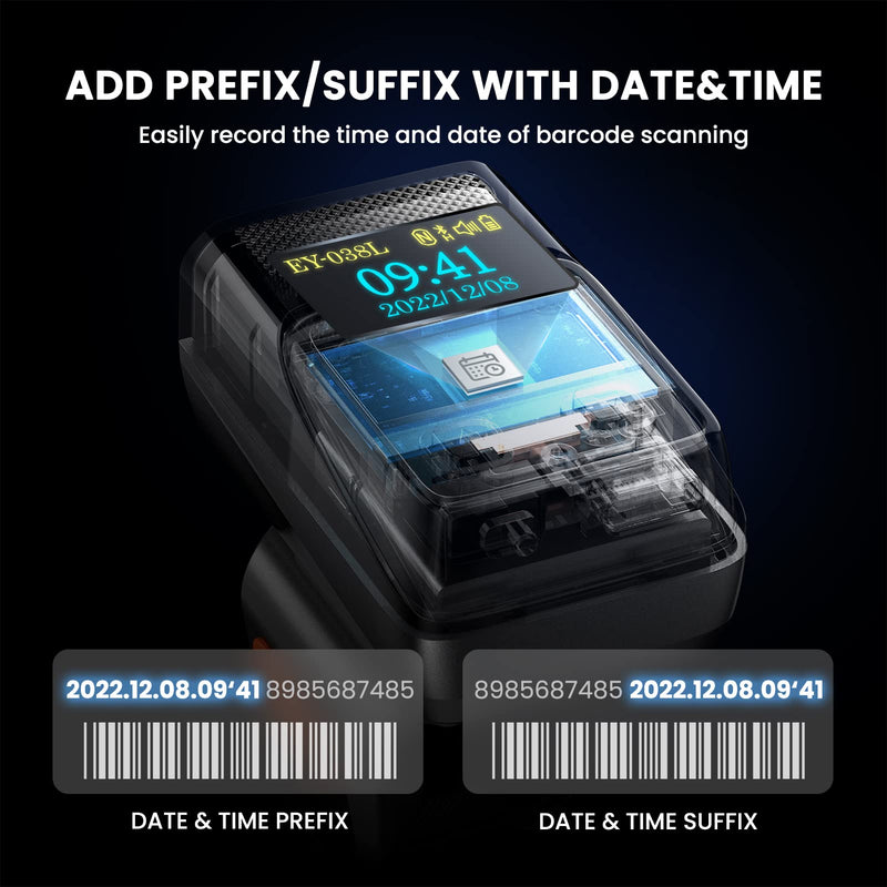 Eyoyo Wearable Bluetooth Ring Barcode Scanner with Display, Mini 1D Wireless Finger Bar Code Scanner Reader Inventory Compatible with iPad iPhone Android, Left&Right-Handed Use, Fast&Accurate Scanning Orange