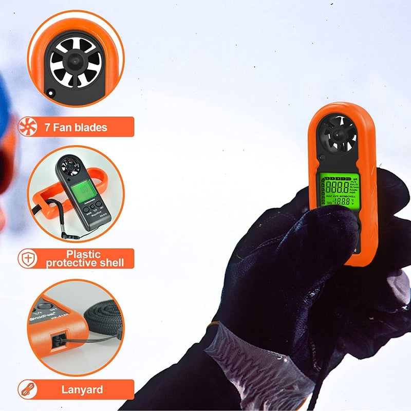 Handheld Wind Meter WapoRich RQ-818, Digital LCD Backlight Wind Speed Meter Mini Wind Meter for Measuring Wind Speed/Temperature Portable Wind Meter for Surfing RQ-818 Mini Wind Meter