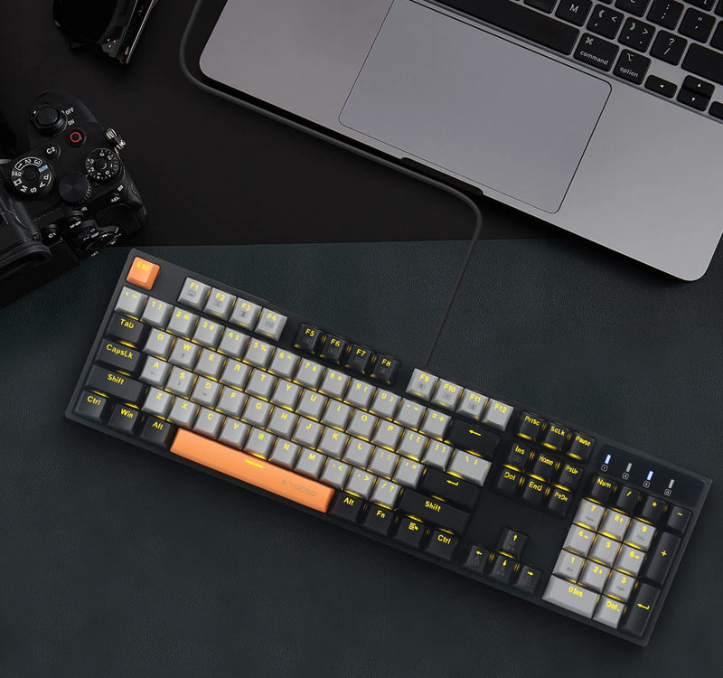 E-YOOSO Z-14 Mechanical Gaming Keyboard 104 Key, Red Switch Full-Size Computer Keyboards, Solid Yellow Backlit Mechanical Keyboard for PC Gamer, Black Grey red switch