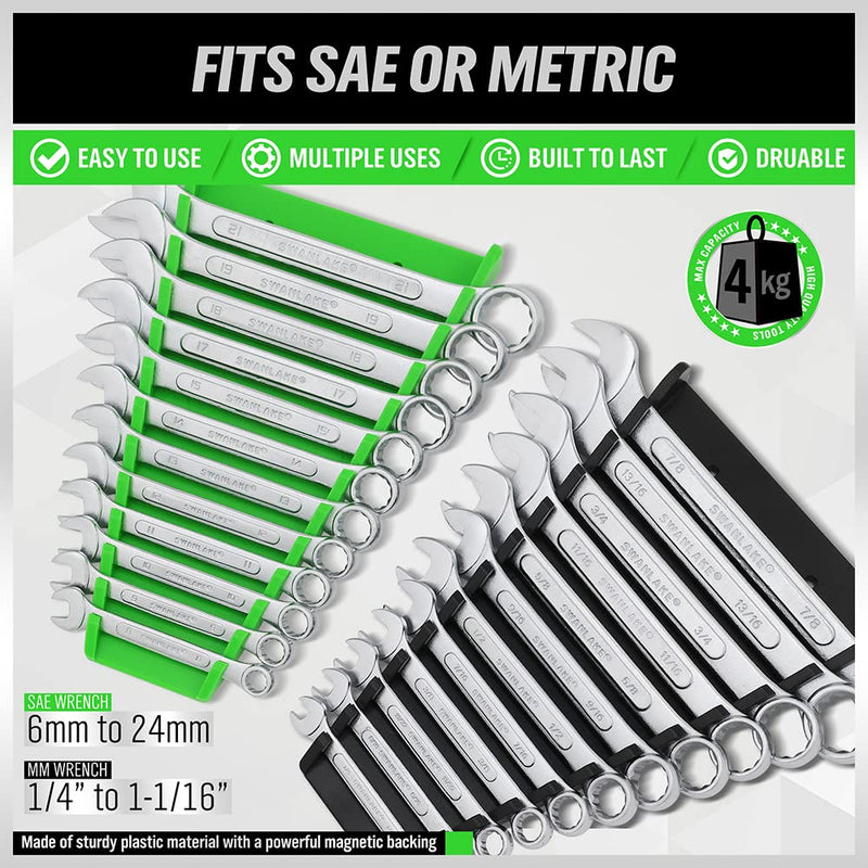 SWANLAKE 2Pack Magnetic Wrench Organizer wrench rack Tool Trays, Premium Quality Wrench Holder SAE(1/4" - 1/16") and Metric(6mm-24mm)