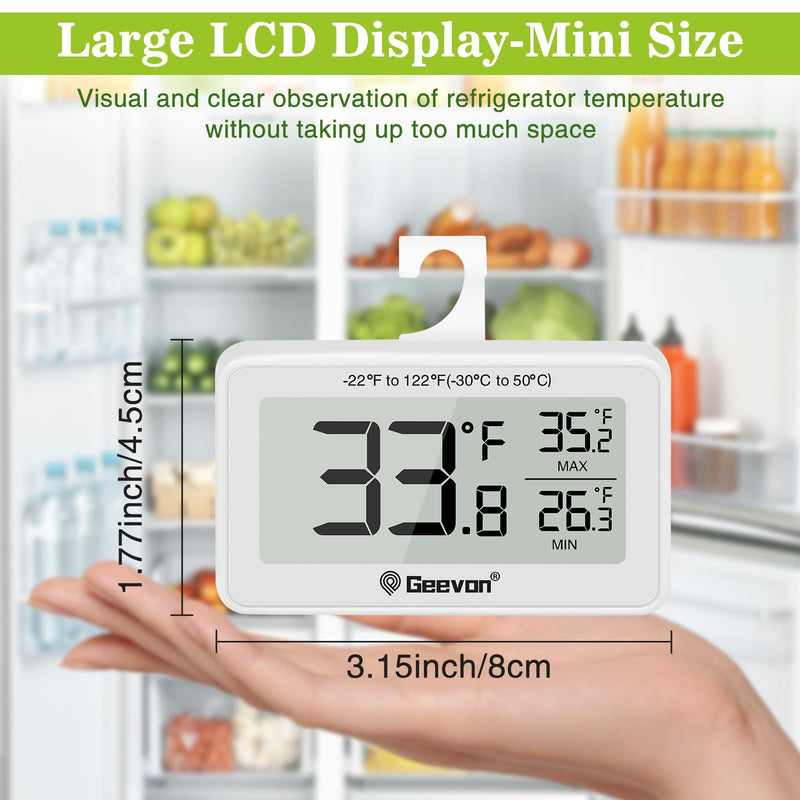 Geevon 4 Pack Refrigerator Thermometer Digital Fridge Thermometer IP65 Waterproof with Large LCD Display,Max/Min Record Function,Magnetic Back,for Fridge,Freezer Scenarios White-4Pack