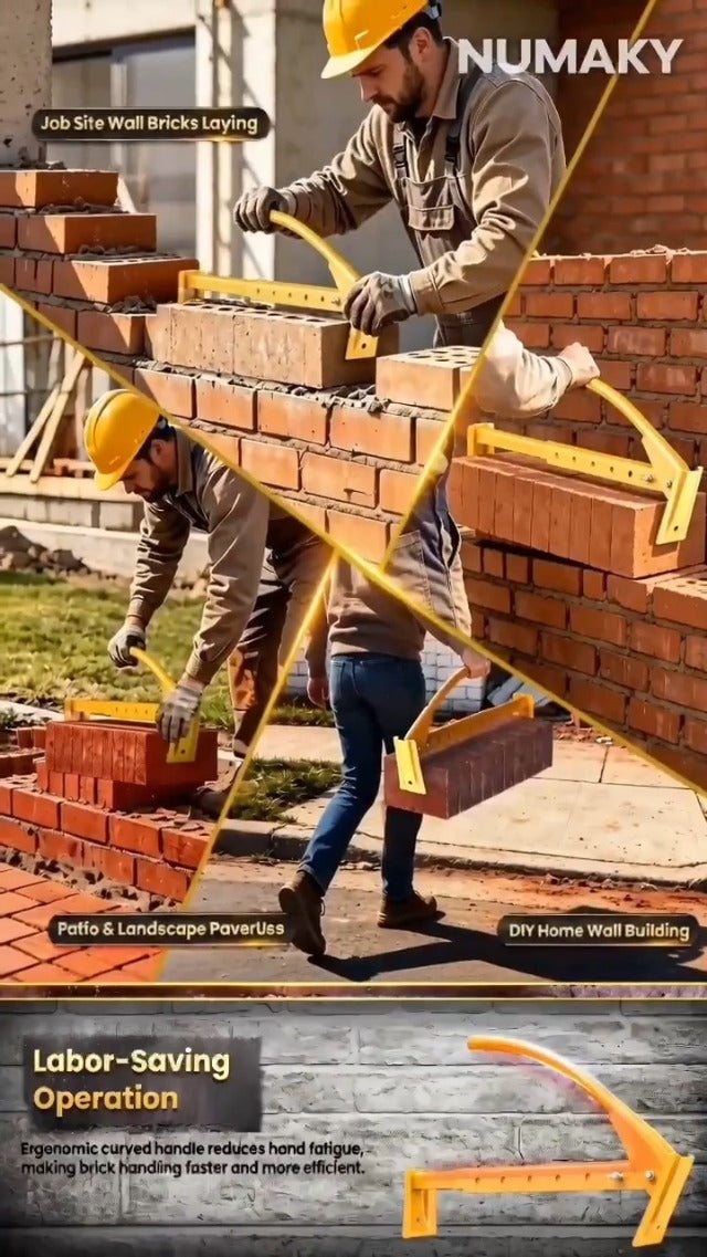 Heavy Duty Steel Brick Tongs, Adjustable Brick Carrier for 6-10 Bricks, Labor-Saving Brick Lifting Tool for Masonry Construction and Building Projects