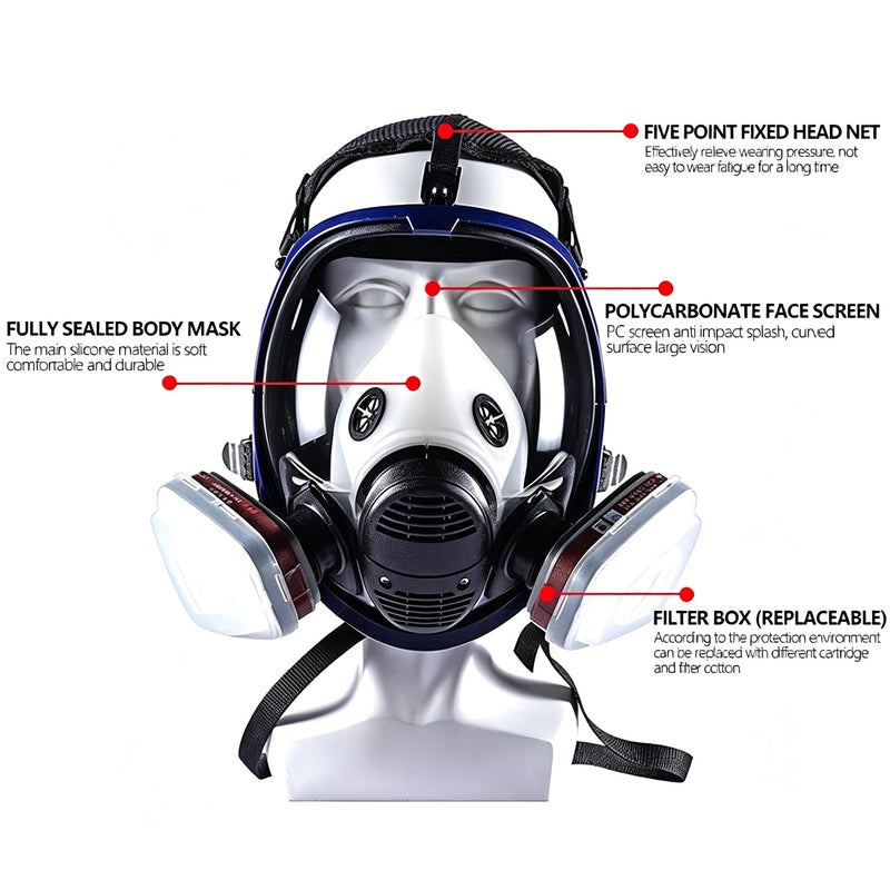 Respirator Mask Full Mask with 10 Filters, Full Face Mask, Dust Mask, Reusable Dust Mask for Sanding, Painting, Polishing, Fine Dust, Spraying, Chemicals, DIY RM78