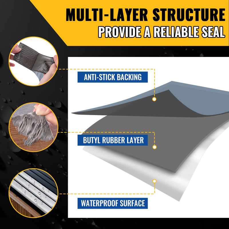 VIVIDA Aluminum Butyl Tape 2 Inch × 20 Feet, Butyl Waterproof Tape, Aluminum Foil Butyl Sealing Tape for Outdoor Use, Corrosion Resistant, Repair for Metal Roofing, RV, Windows, 1 Roll 2"×20′ (1 Roll)