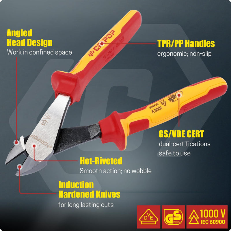 8 Inches Insulated Diagonal Cutters with Tool Storage Box, 1000V Insulated High Leverage Electrician Diagonal Cutting Pliers for Cutting Wires
