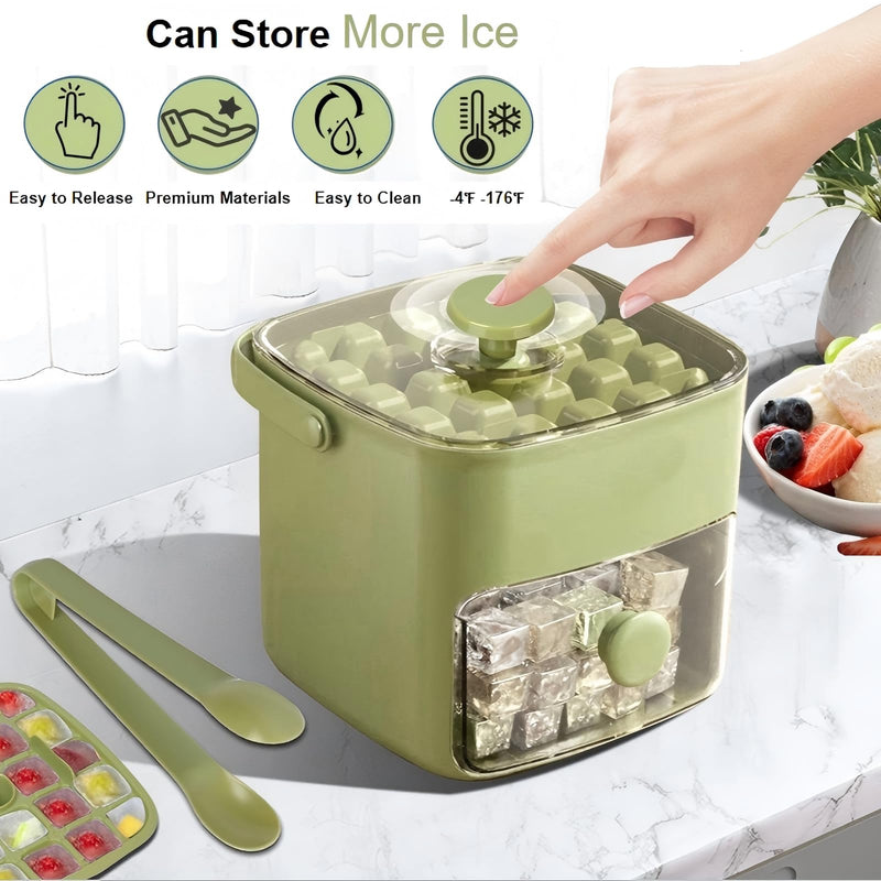 Ice Cube Tray with Lid & Bin Ice Maker for Freezer Ice Trays Ice Container- Ice Molds for Whiskey, Cocktail, Coffee Drinks, Beer with Ice Tongs Kitchen Gadgets Tools (Green) Green