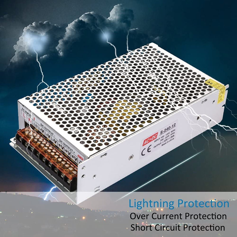 LEDMO 2 pieces 12V 20A power supply adapter transformer for LED strip lights, AC/DC switching power supply, switching converter AC 100 V / 240 V-DC-12V power supply switching mode 20A power converter 240W 2 pack 12V 20A 240W