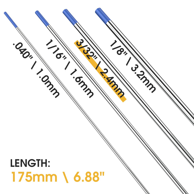 TOOLIOM Tig Tungsten Welding Tungsten Electrodes 2% Lanthanted Tungsten 3/32” x 7” (Blue,Ewla-2) 10-Pack 3/32" Blue