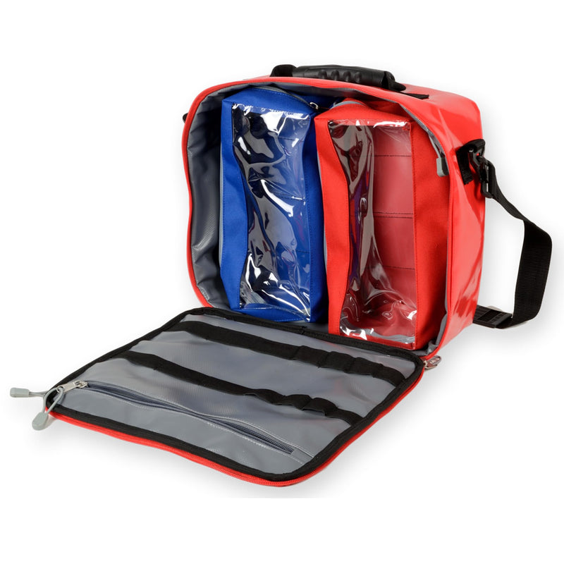 GIMA - CUBO emergency bag, for rescuers, empty, made of polyester PVC coated, color red, dimensions 28x34x13 cm, with shoulder strap, inner and outer pocket with zipper and 2 removable pockets