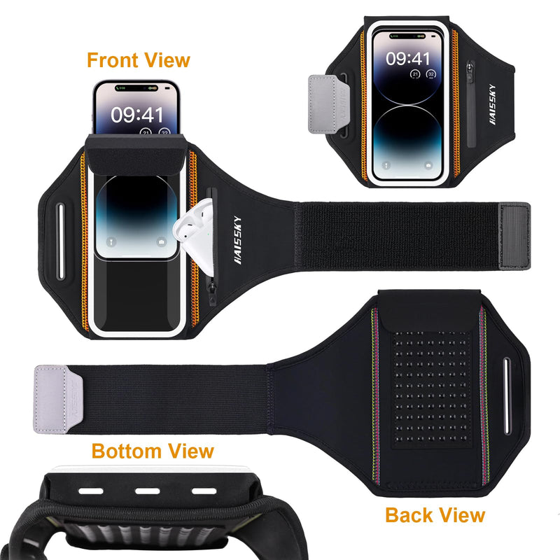 Running Phone Armband with Airpods Holder - 3D Design Cell Phone Armband for iPhone 15/14/13 Pro/Plus & Galaxy S20/S10, Water Resistant Sports Phone Holder with Key Slot - Ideal for 6.9" Phones
