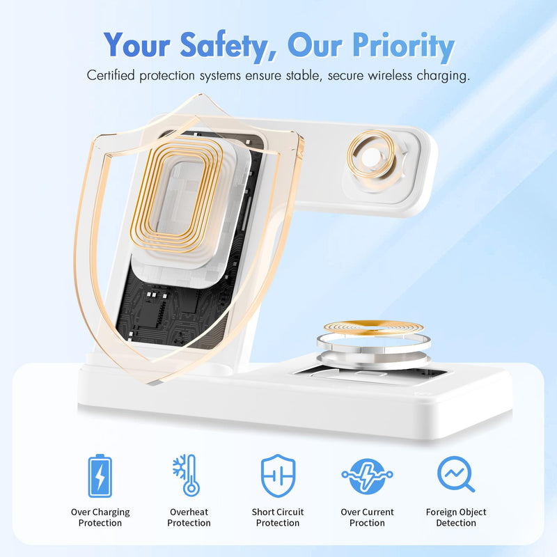Wireless Charging Station for Apple Devices: 3 in 1 Foldable Qi Compact Case-Friendly Charger Stand for iPhone 16-12 & Apple Watch & AirPods Charging Dock for Travel Home Office Desk Nightstand(White) White 1