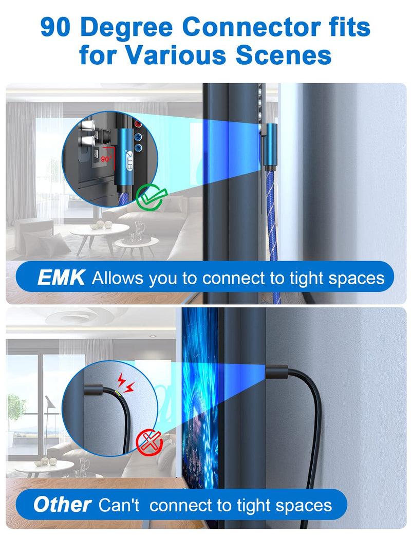 EMK 90 Degree Optical Cable 360 Degree Free-Rotating Fiber Optic Cable Toslink Male to Male Cable for Home Theater, Soundbar, Gaming Console, Speaker(16.5FT/5M) 16.5FT/5M