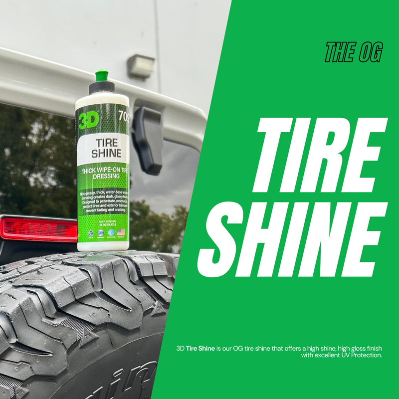 3D Tire Shine - No Grease, No Mess Tire Dressing - Thick, Water-Based Formula Easy Application 16oz 16oz.