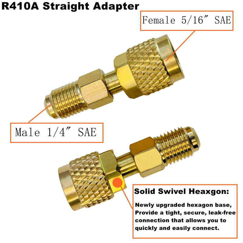R410a Adapter for Mini Split System, 5/16 inches SAE Female to 1/4 inches SAE Male Flare for Air Conditioners HVAC and Refrigeration Service, 2 Straight R410A Adapter + 2 Angled R410A Adapter 2 Straight + 2 Angled