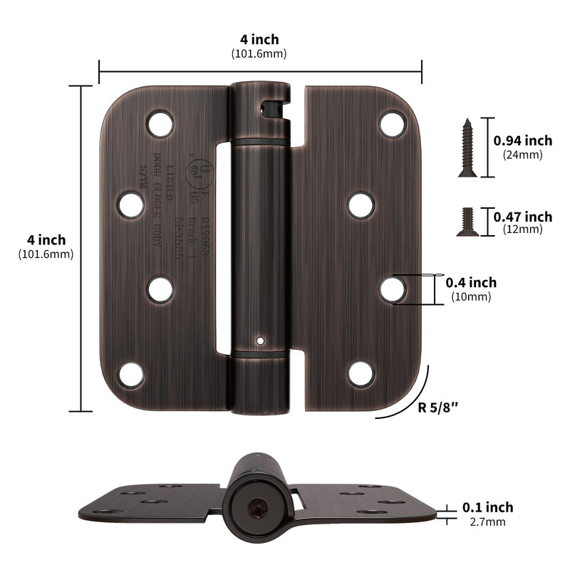 goldenwarm 2pack Oil Rubbed Bronze Door Hinges 4 Inch Self Closing Spring Door Hinge with 5/8" Radius Corners - Adjustable Door Closing, Residential & Heavy-Duty Hardware 2 Oil Rubbed Bronze-4inch