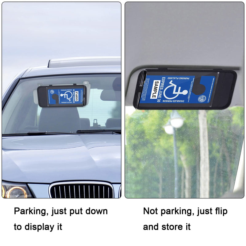 Handicap Placard Holder for Auto, Wisdompro Disabled Parking Permit Sign Protector for Car Sun Visor with Note Paper Slot, Pen Holder and Elastic Strap - Black