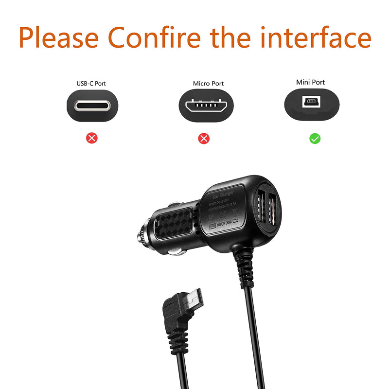 Car Charger Charging Cable Vehicle Power Cable Compatible for CARRVAS,Xgody J727,AROVA,AZDOME M550,Pruveeo D90-4CH,Magellan Roadmate,Garmin Dezl GPS Navigation Power Cord Supply