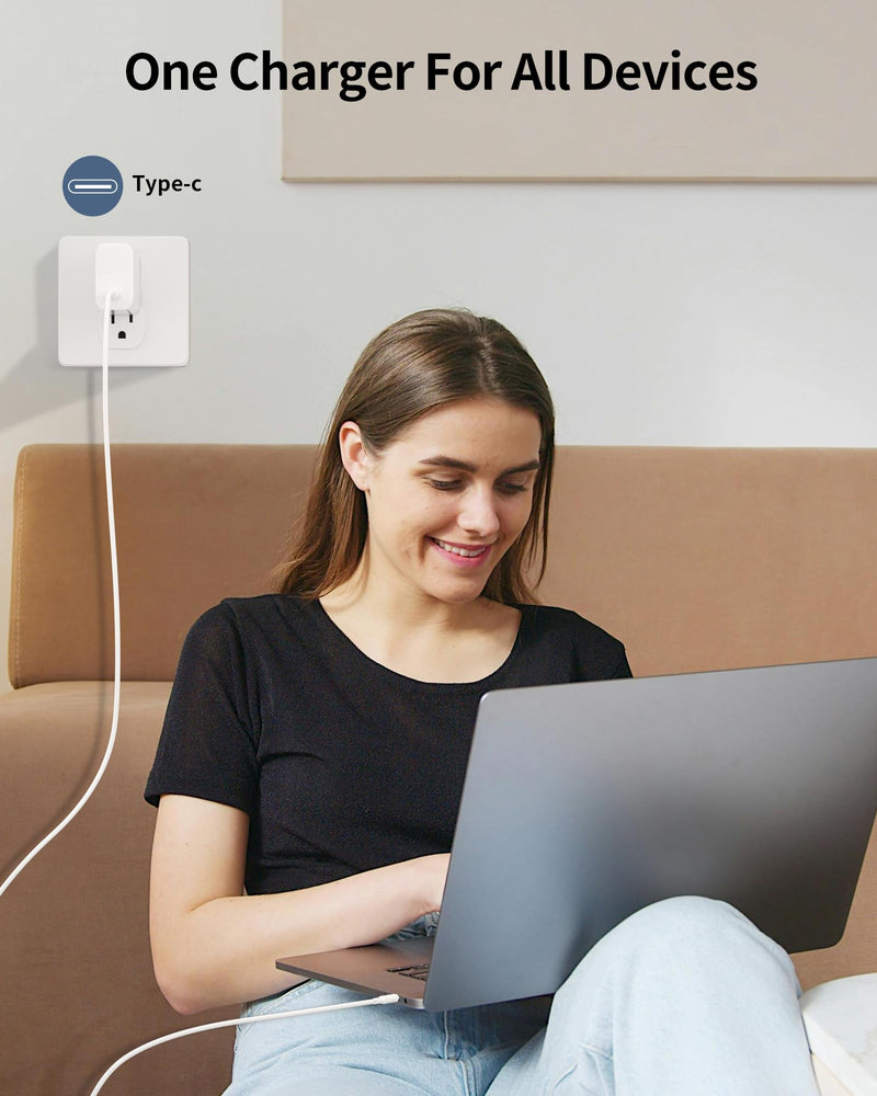 65W USB C Charger, GaN Fast Charger Block for MacBook Pro/Air, Dell XPS, iPhone 15 Pro Max/14/13, iPad Pro, Galaxy S24/S23, Pixel 8, Steam Deck, USB C Laptop Charger Power Adapter-White