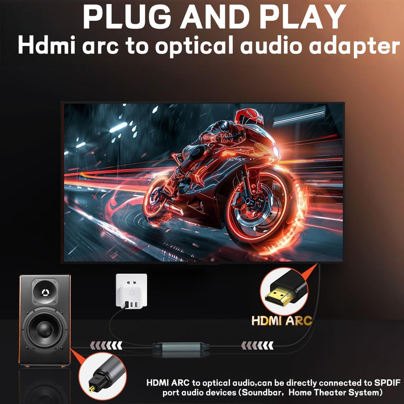 192KHz HDMI ARC to Optical Audio Converter 6FT,ARC to Optical Audio Extractor Cable,Plug & Play, AR C to O ptical Audio Adapte for HDTV to Soundbar,Amplifier-[No CEC]