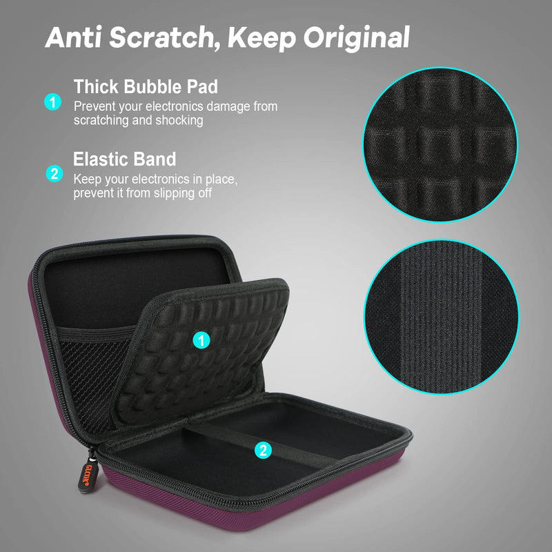 2 Colors Shockproof Hard Shell Carrying Case for GPS, External Hard Drive, Power Bank, Charger, Cable, Heart Monitor, Cell Phone, Electronic Accessories - Larger Capacity Storage Pouch Travel Bag Z Black and Deep Purple